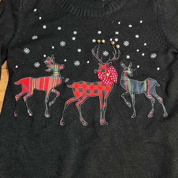 Karen Scott New Women's PullOver Christmas Reindeer Theme Sweater Black Medium - Picture 2 of 6